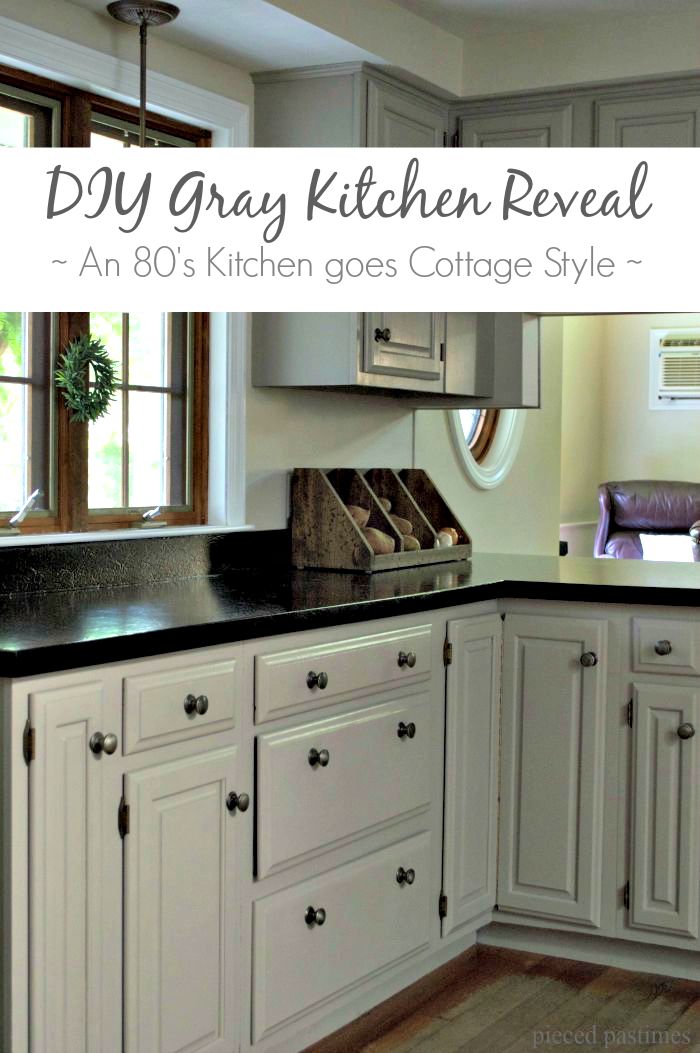 Pieced Pastimes Diy Gray Kitchen Reveal An 80 S Kitchen Goes