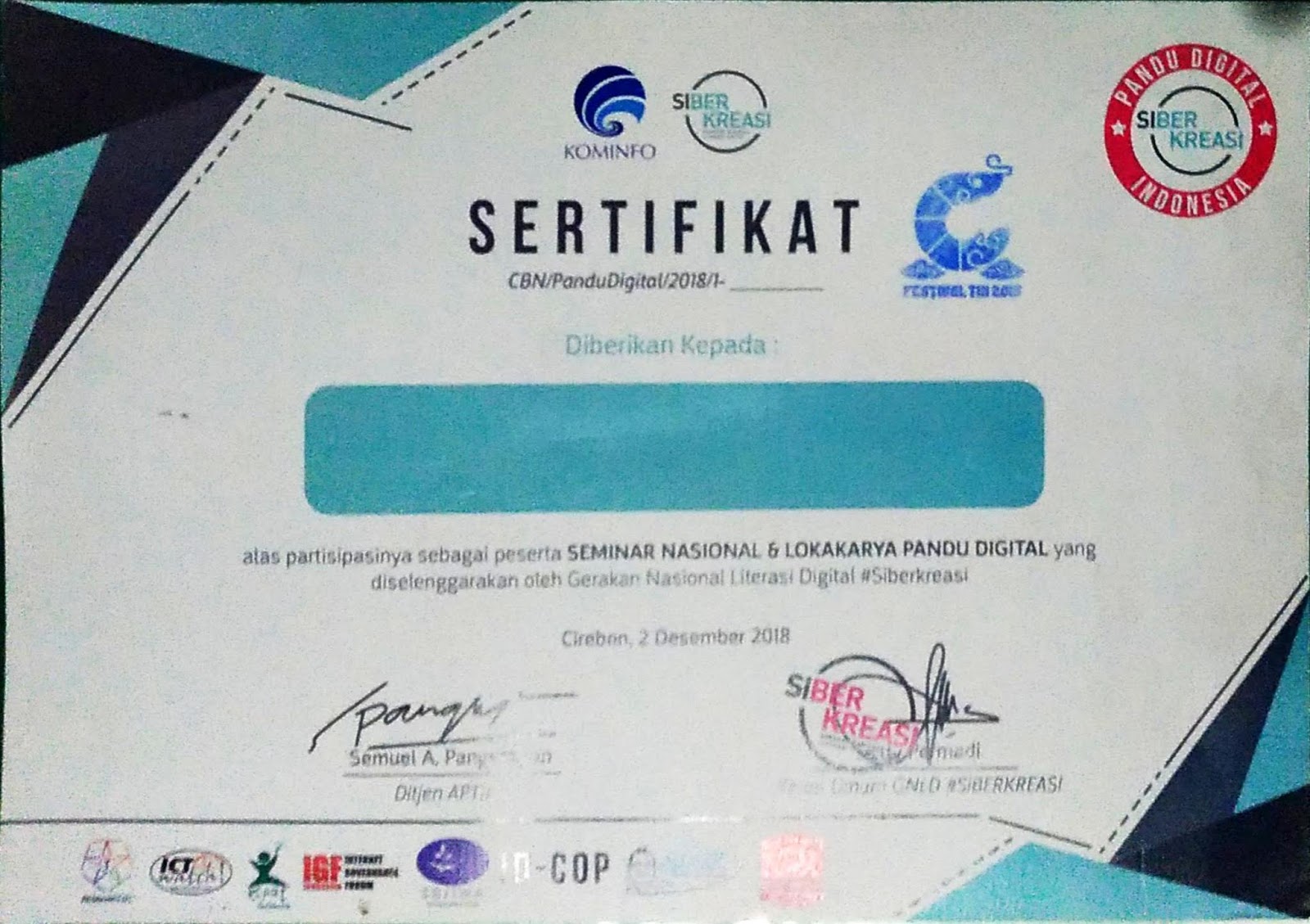 Contoh Sertifikat Kegiatan Pelatihan Seminar Dan Workshop Didno76 Com