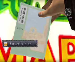 Ryo purchases a map of Workers Pier