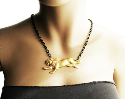 african brass lion necklace