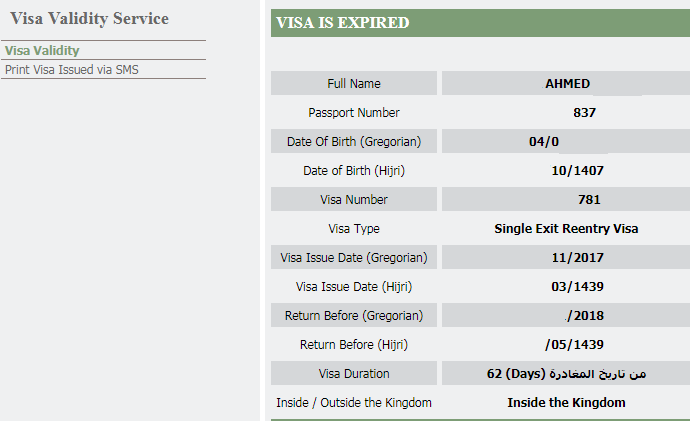 Service visa validity Visa validity