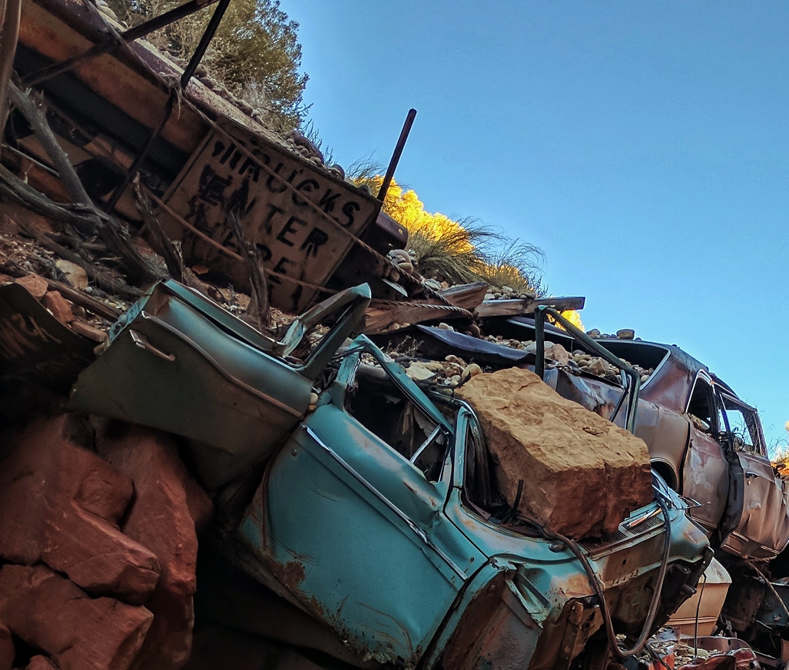 Catstair Canyon Paria Utah Stacked Cars to Make Freeway in 360 Degrees
