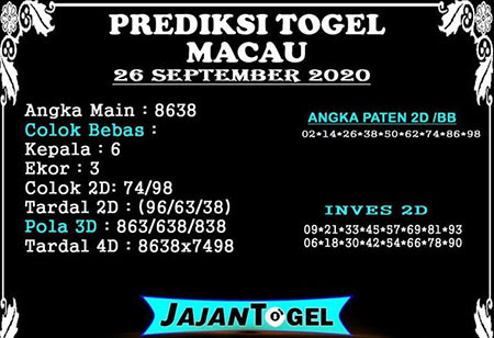 Prediksi Toto Macau Sabtu 26 September 2020 Hari Ini Togel Macau Jitu