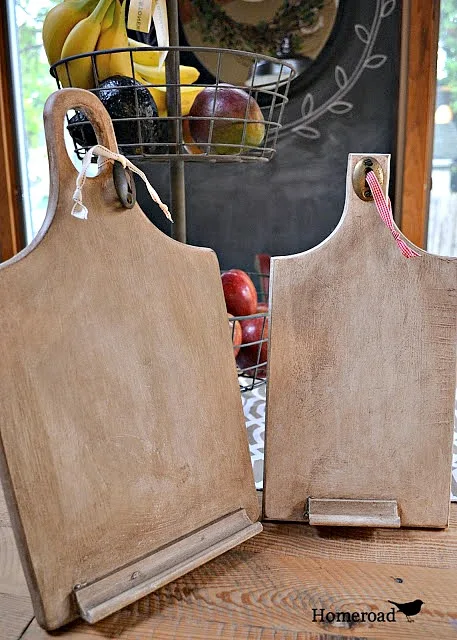 Wooden DIY ipad stands made from cutting boards. 