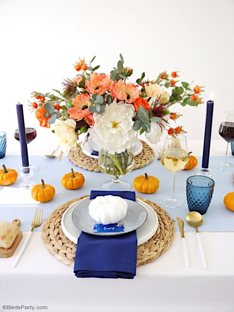 A Blue and Orange Thanksgiving Table Party Ideas Party Printables Blog