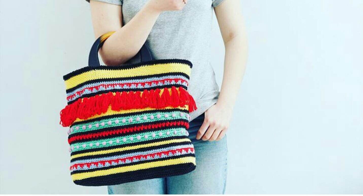 Boho Crochet Bag for Hobbycraft | Free Crochet Pattern - Make this fun Boho crochet bag with lots of fun textured stitches for summer using yummy +Hobbycraft brand new super soft Cotton Blend Yarn from the Knitcraft range. free crocheted bag pattern hobbycraft cotton beach boho modern crochet