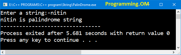 Program in C++ to check a given string is palindrome or not
