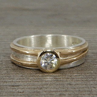 asymmetrical moissanite gold silver ring