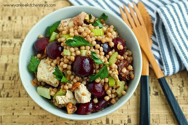 10 minute cherry and chicken couscous salad: a healthy, hearty meal salad