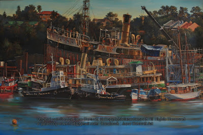 plein air oil painting by Marine Artist Jane Bennett of Sydney Heritage Fleet at Rozelle'