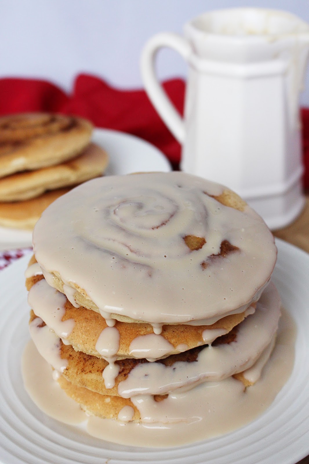Kylee's Kitchen Cinnamon roll pancakes with maple cream cheese glaze