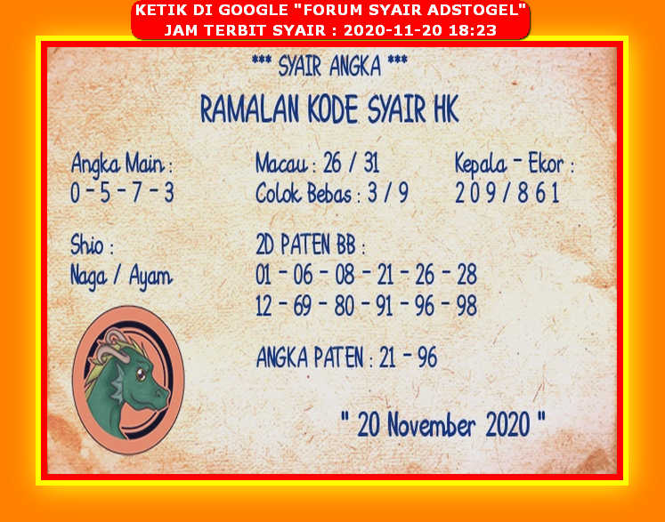 1 New Message Kode Syair Hongkong 20 November 2020 Forum Syair Togel Hongkong Singapura Sydney