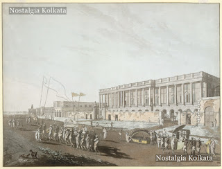 View of Chandpal Ghat situated on the River Hooghly at Esplanade Row which was once the official landing stage for important visitors to Calcutta and Supreme Court building opened in 1782, Calcutta, 1787