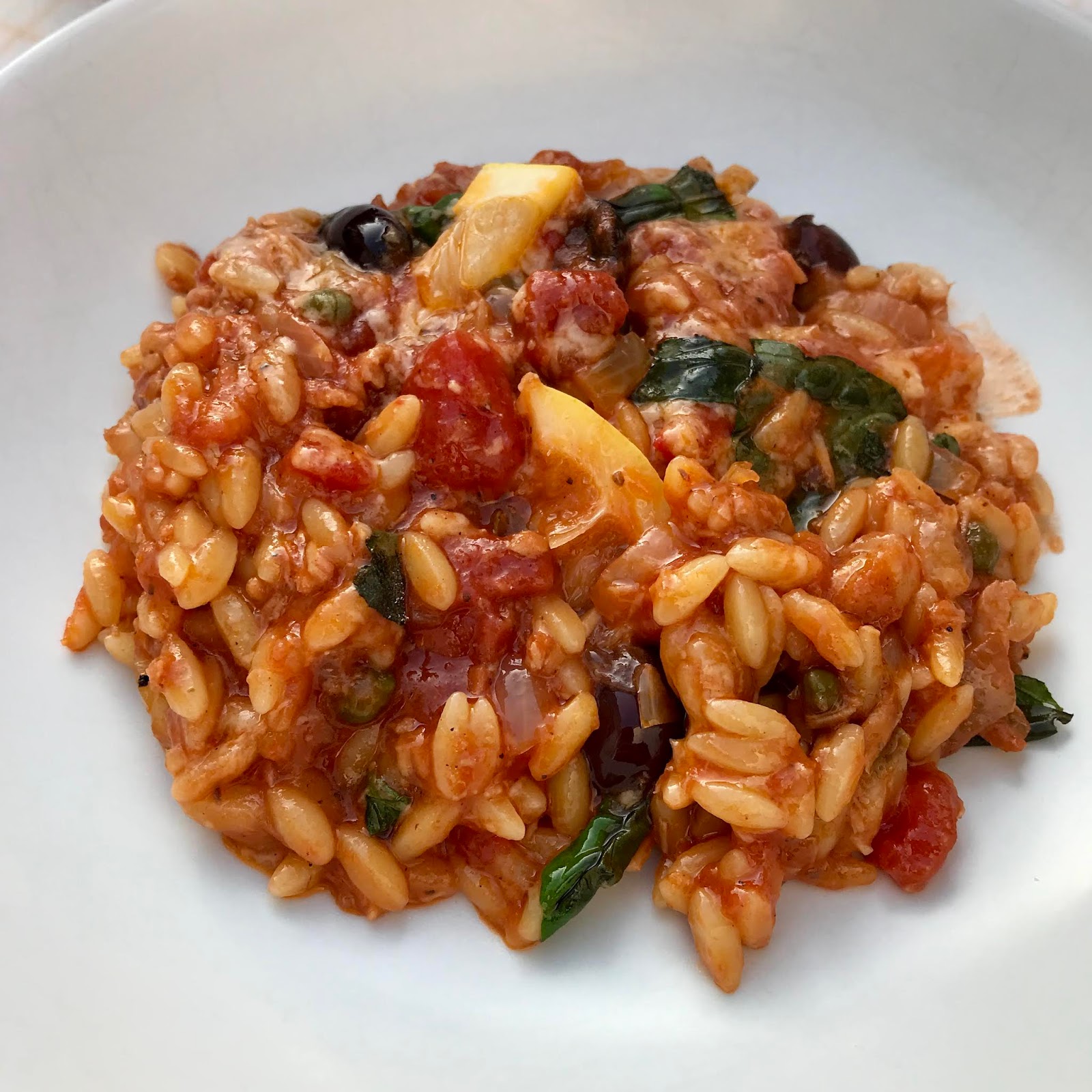 One Pot Puttanesca with Orzo