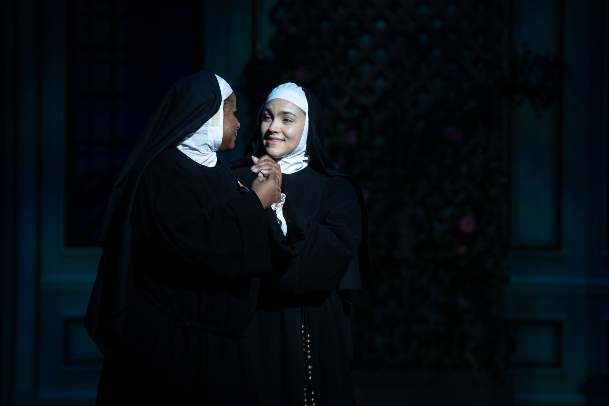 IN REVIEW: sopranos MARSHA THOMPSON in the title rôle (left) and MARGARET ANN ZENTNER as Suor Genovieffa (right) in Piedmont Opera's October 2021 production of Giacomo Puccini's SUOR ANGELICA [Photograph © by Piedmont Opera]