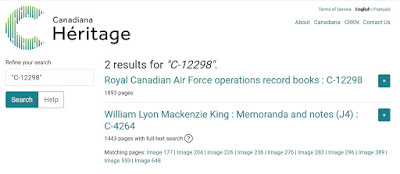 Screen capture of Canadian Héritage search results screen when looking for microfilm C-12298.