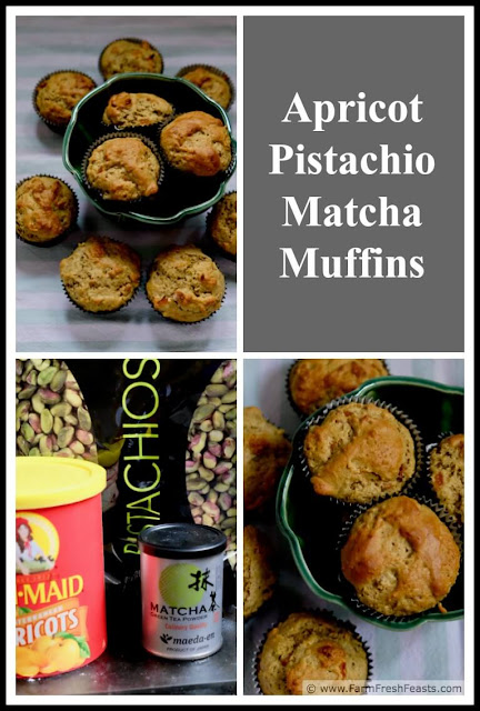 Chunks of dried apricots and chopped pistachios flavor these delicate green tea muffins for fruit and nut muffins with a twist!