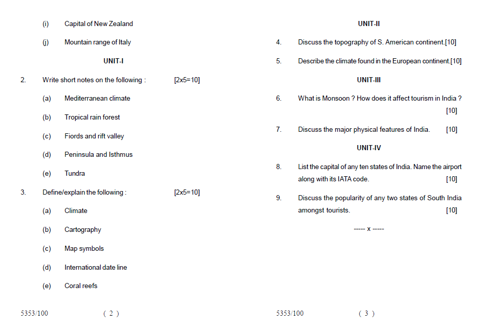 Lucknow University MTTM. (SemesterII) TOURISM GEOGRAPHY [MTTM202