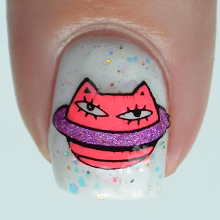 caturn space cat stamped nail art