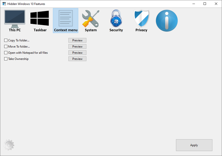 hidden windows 10 features context menu