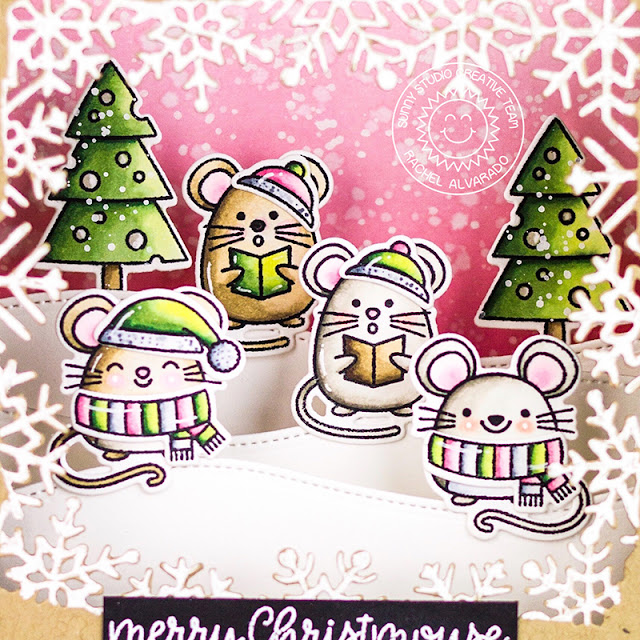 Sunny Studio Stamps: Layered Snowflake Frame Dies Merry Mice Woodland Border Dies Feeling Frosty Winter Themed Card by Rachel Alvarado