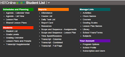 HSTOnline menu Homeschool Tracker Online - A Homeschool Coffee Break Review on kympossibleblog.blogspot.com