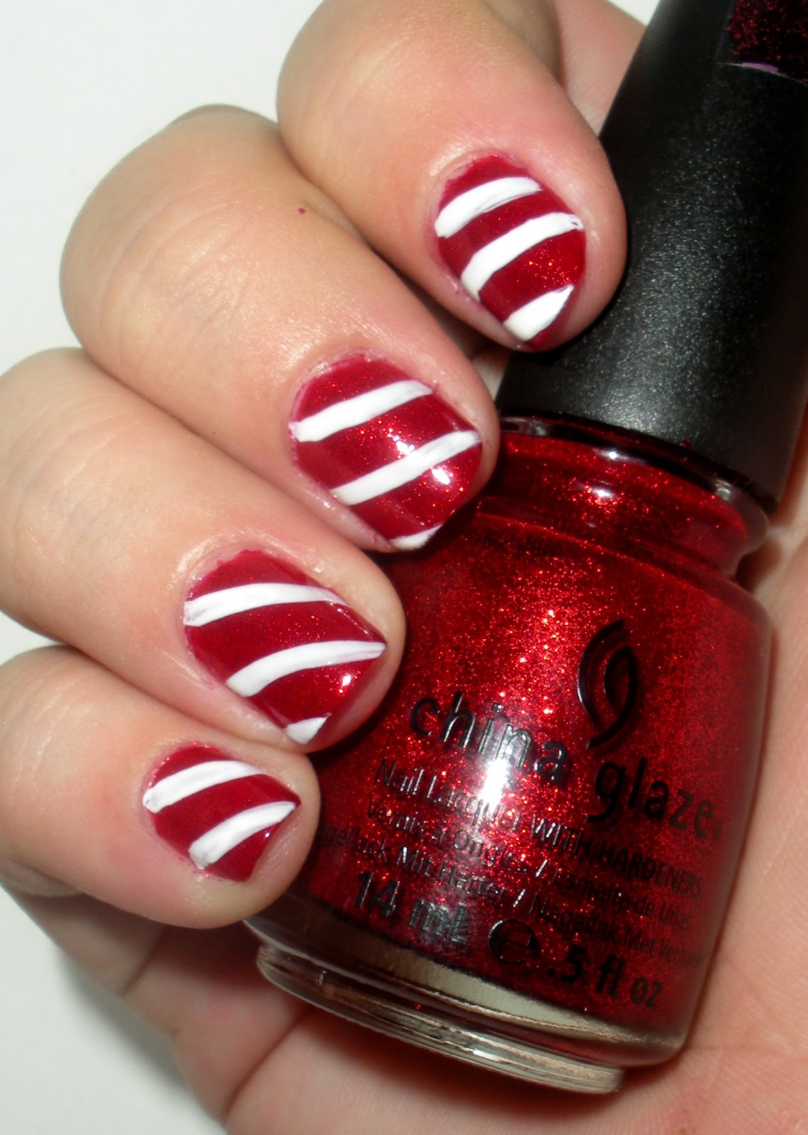 Glossy and Glitter: Candy Cane Nails