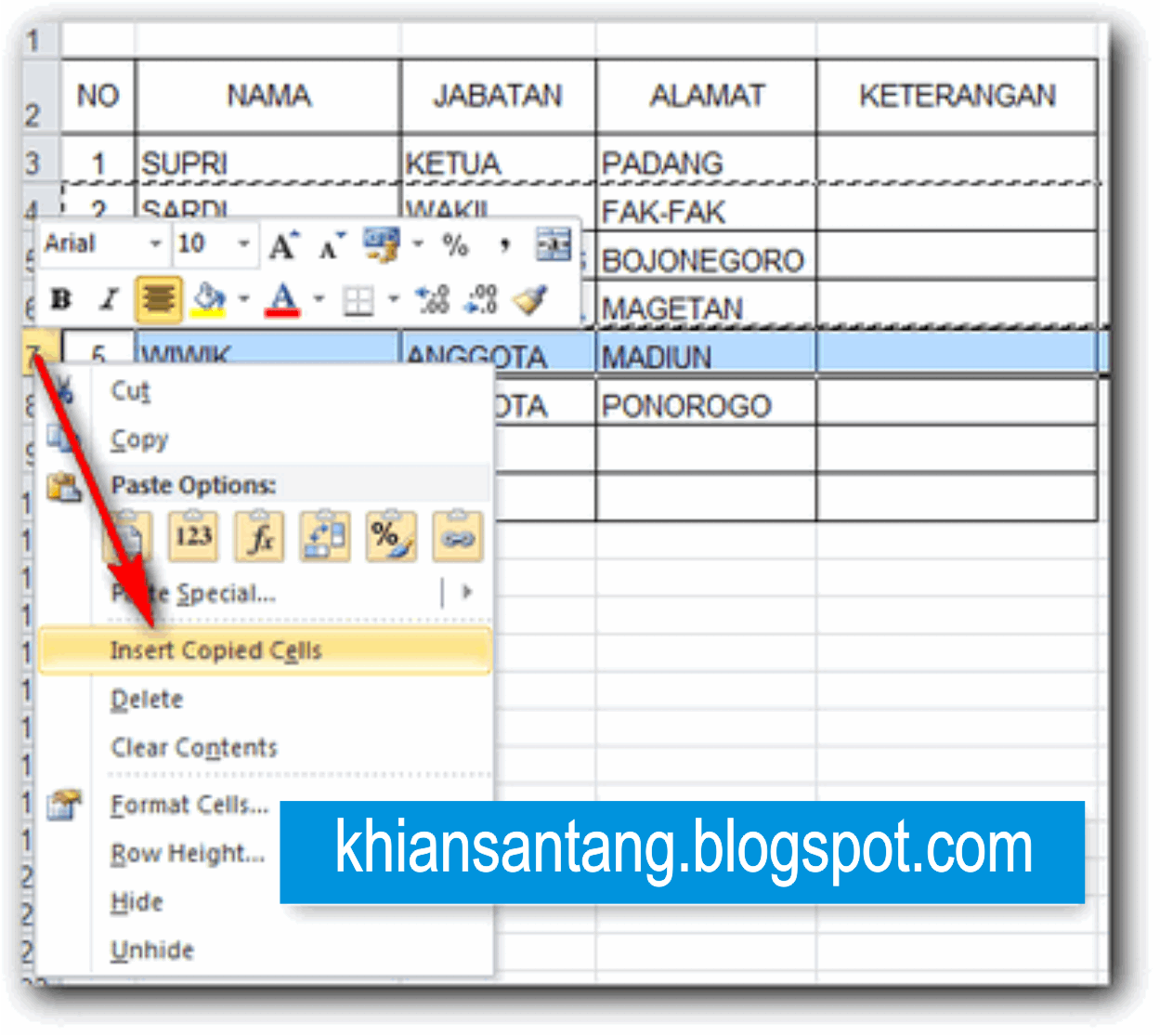 Cara menyisipkan copy baris, kolom, atau cell di tengah-tengah tabel ...