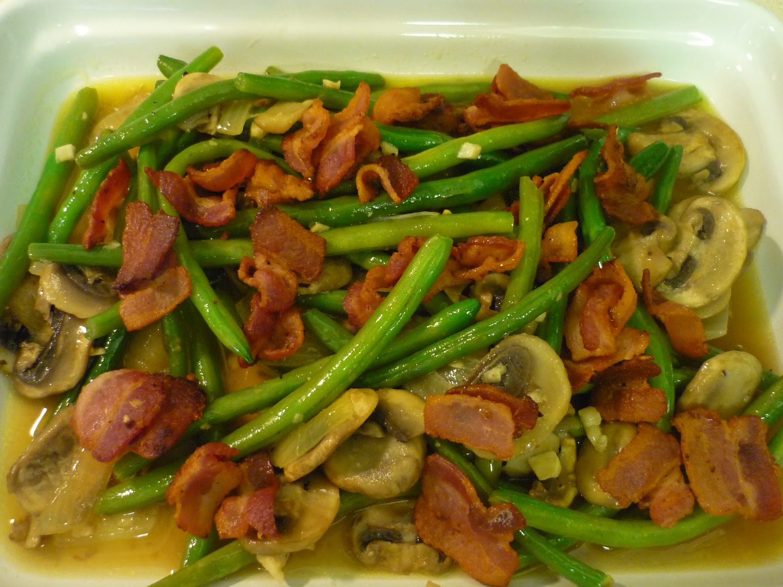 At Home with the Knights GREEN BEANS WITH MUSHROOMS AND BACON