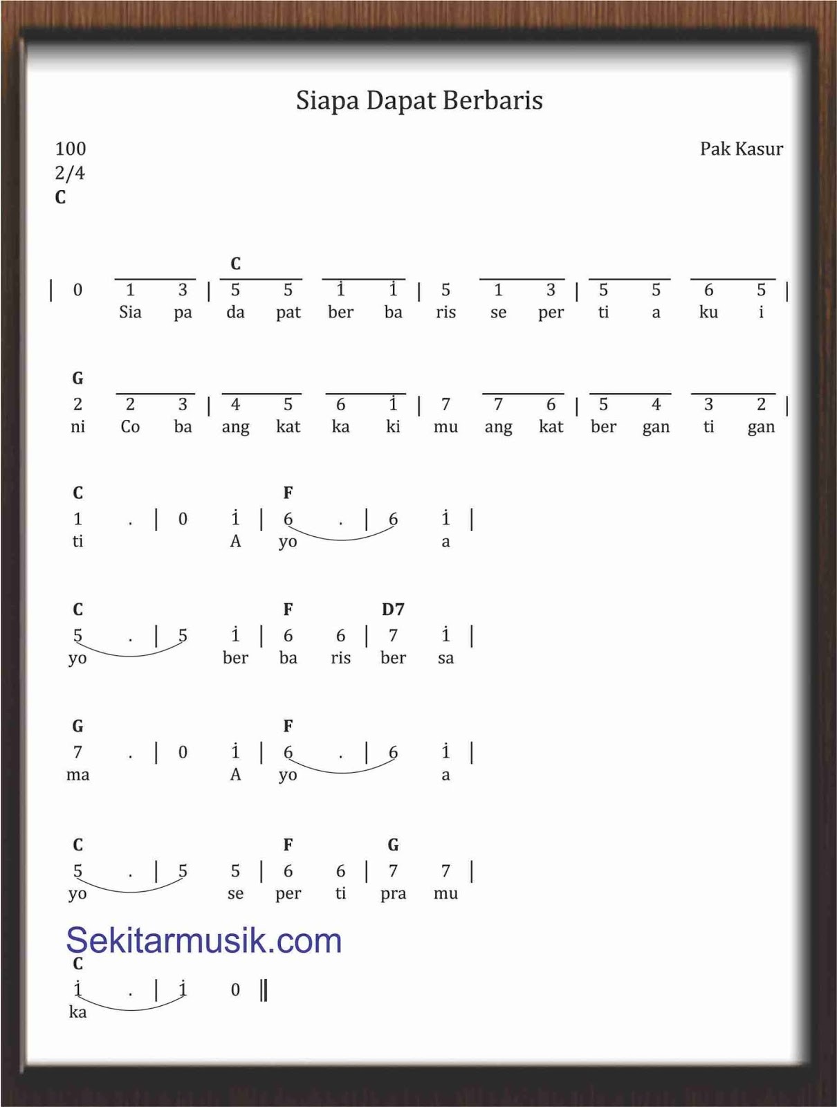 Not Angka Siapa Dapat Berbaris SEKITAR MUSIK
