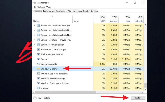 Redémarrer ou réinitialiser la barre des tâches de Windows 10
