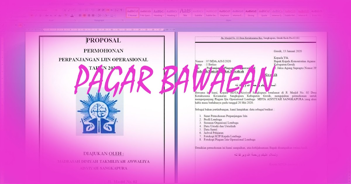 Contoh Proposal Perpanjangan Ijin Operasional Mdu Mdta Tpq Dan Pondok Pesantren Di Sangkapura Bawean Pagar Bawean