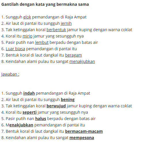 Tugas Bahasa Indonesia Kelas Vii Kata Yang Bermakna Sama