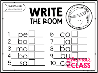 Write the Room Phonics pack. Your students will have fun expanding their vocabulary, practicing their handwriting skills, and practicing various phonics skills. A fun writing literacy activity. Perfect for a Kindergarten or First Grade writing center. The set includes practice with short vowels, initial sounds, ending sounds, and blends! #writingcenter #writing #writetheroom #kindergarten #kindergartenwriting #phonics #1stgrade