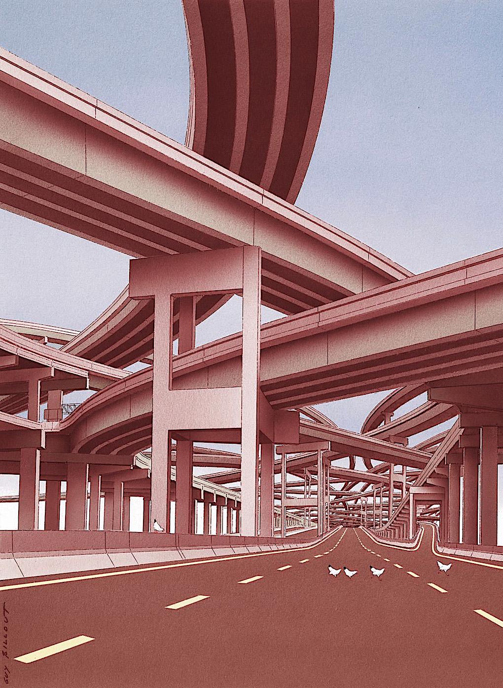 Guy Billout art Guy Billout art, chickens crossing a highway