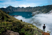 Hiking and camping Rinjani mountain Lombok island Indonesia