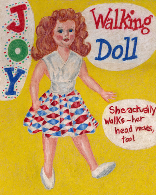 Vintage doll ad colored pencil drawing