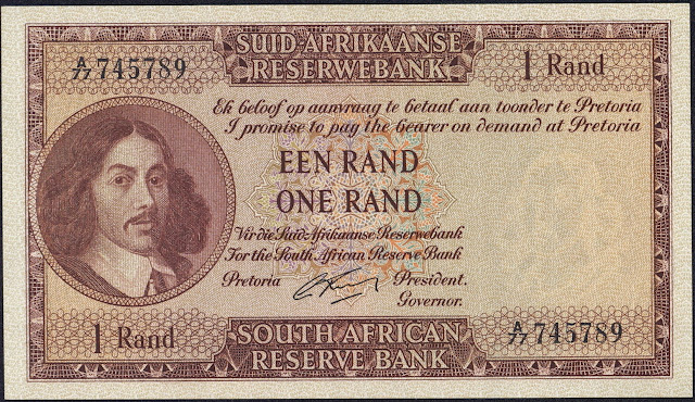 South Africa Currency 1 Rand banknote 1965 Jan van Riebeeck