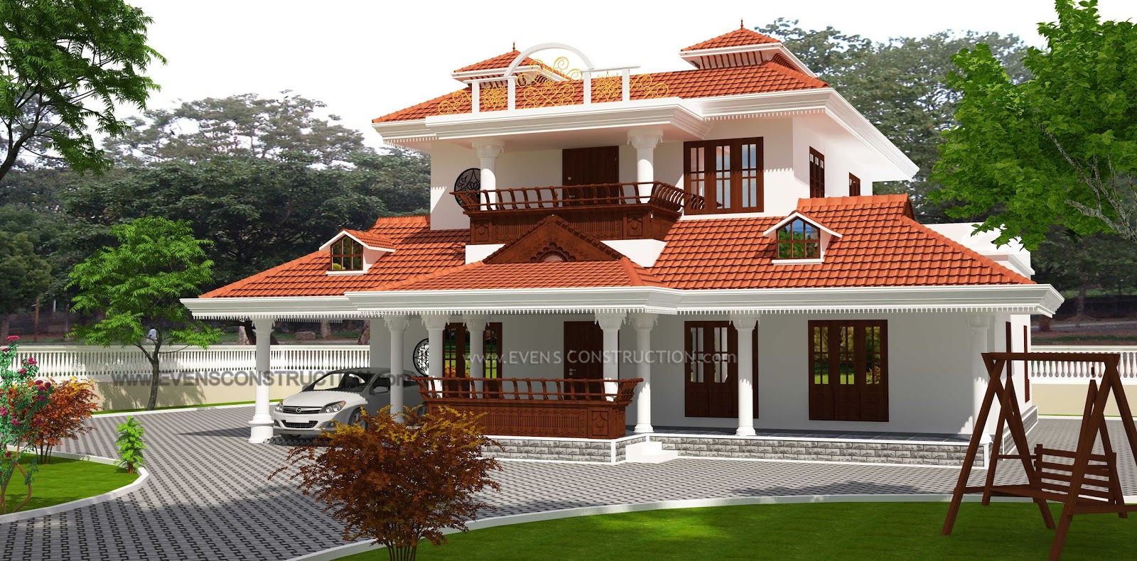 Evens Construction Pvt Ltd: Kerala style 3 bedroom villa