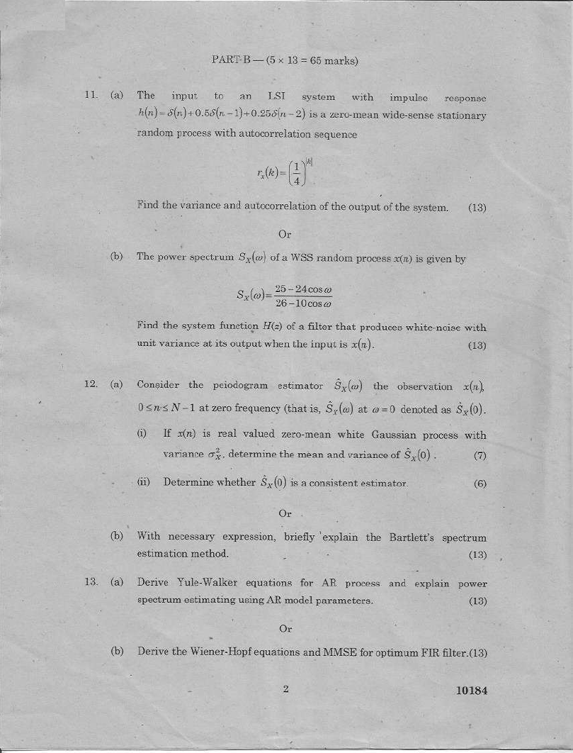 Anna University AP 5152 Advanced Digital Signal Processing APRIL MAY