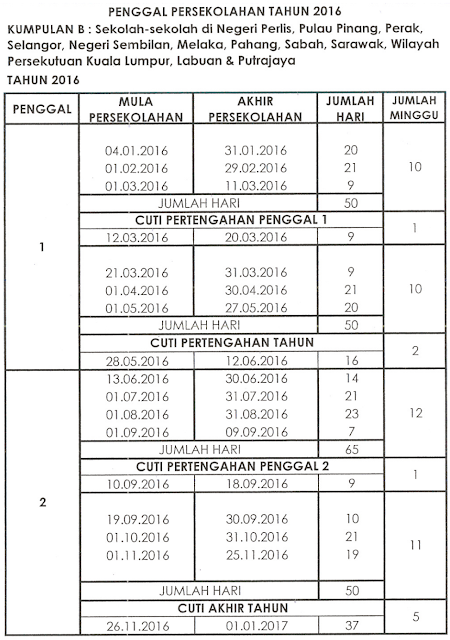 Malaysia Students Malaysia School Holiday 2016 Calendar Kalendar Cuti Sekolah 2016