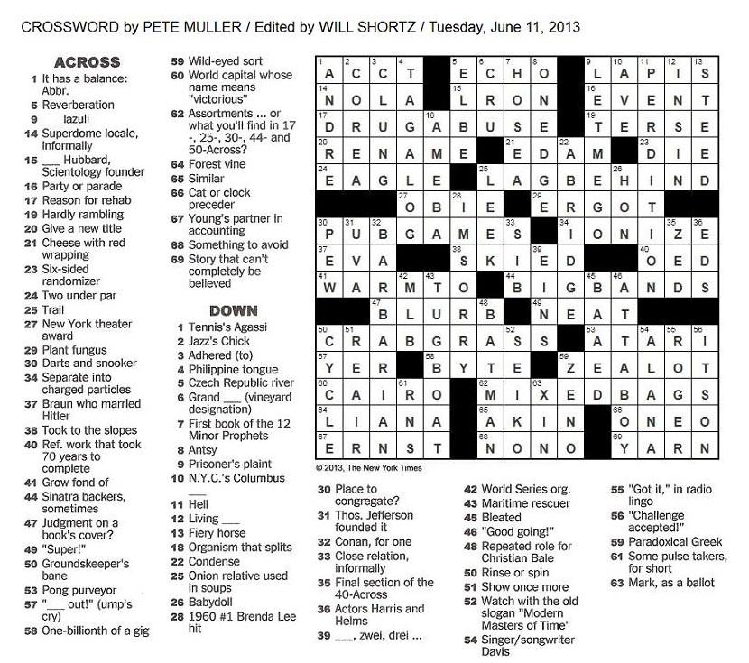 the new york times crossword in gothic 061113 mixed bag