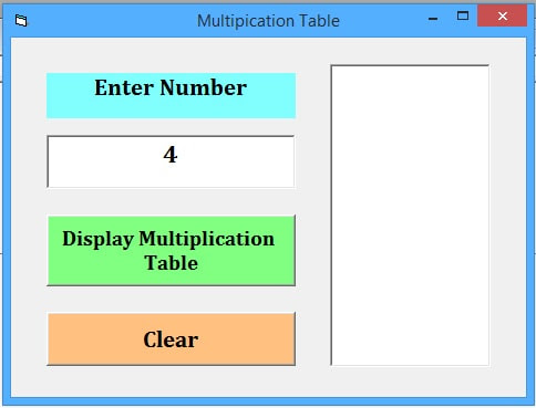 How to create multiplication table in visual basic 6.0