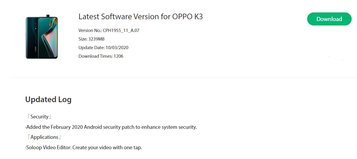 Oppo K3 February 2020 Security Patch Update Adds Soloop Video app and Improves Security [CPH1955_11_A.07] - Realme Update