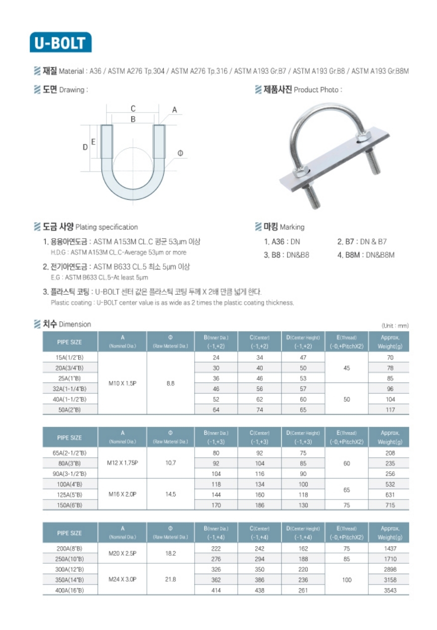 UBolt & UBolt for Insulation from Dongnam