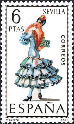 Traje típico de Sevilla - Edifil 1956 - Fecha de emisión: 7 de agosto de 1970 Traje típico de Sevilla - Edifil 1956 - Fecha de emisión: 7 de agosto de 1970