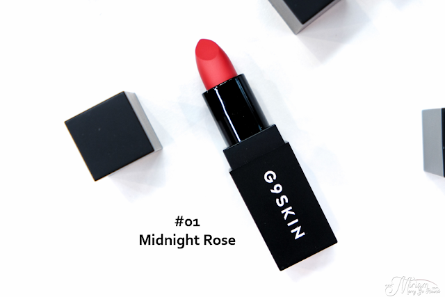 g9-lipstick-review-swatches-midnight red-dry rose-dazzling pink-peach brown-vintage red-recommended beauty blog-korean lipstick matte 