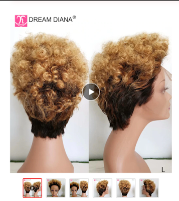 DreamDiana Ombre Short Curly Wig 13x4 Lace Front Wig 8" Curly Lace Front Human Hair Wigs #27 150 Density Short Ombre Blonde Wig