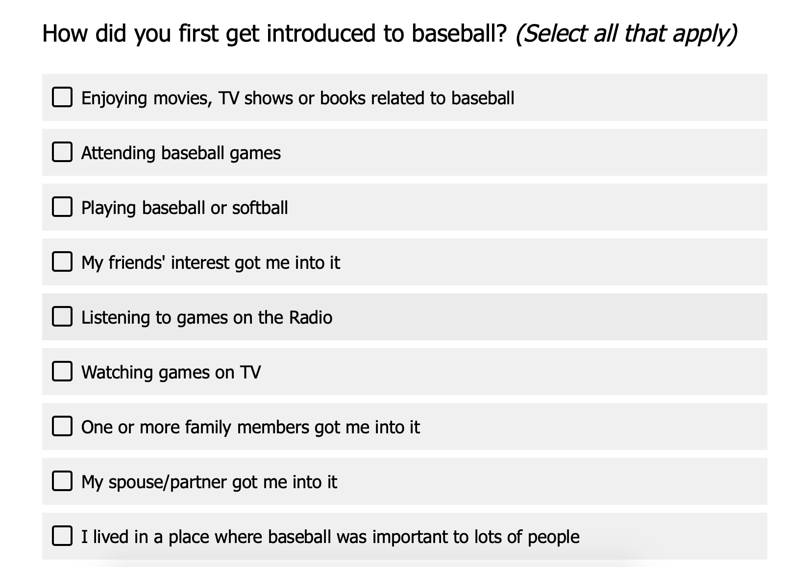 MLB Fan Survey Part 1