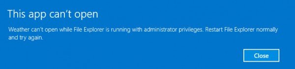 Ứng dụng này không thể mở trong khi File Explorer đang chạy với đặc quyền của quản trị viên